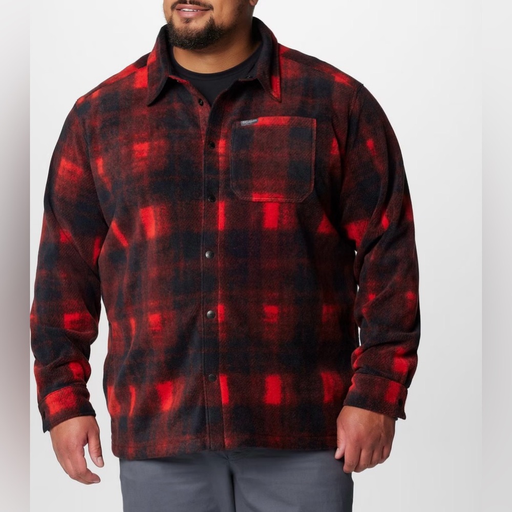 Columbia Men’s Red and Black Steens Mountain Lumberman Fleece Shirt Jacket